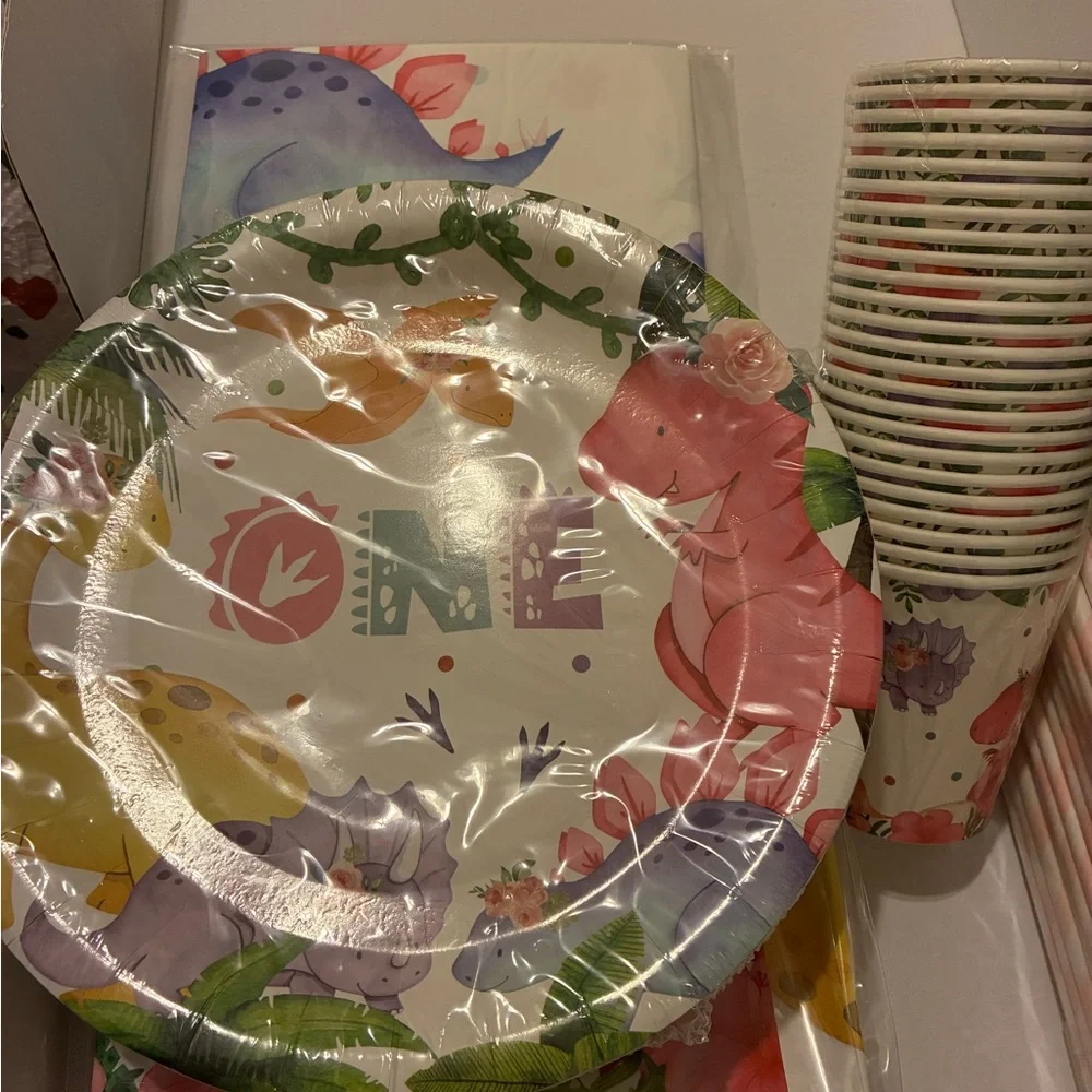Dinosaur First Birthday Party Supplies-Girl 1st Birthday-24 Guests
